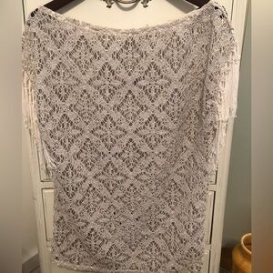 Sofia Tan lace fringe shirt /short Beach,pool Bathing suit cover up size small